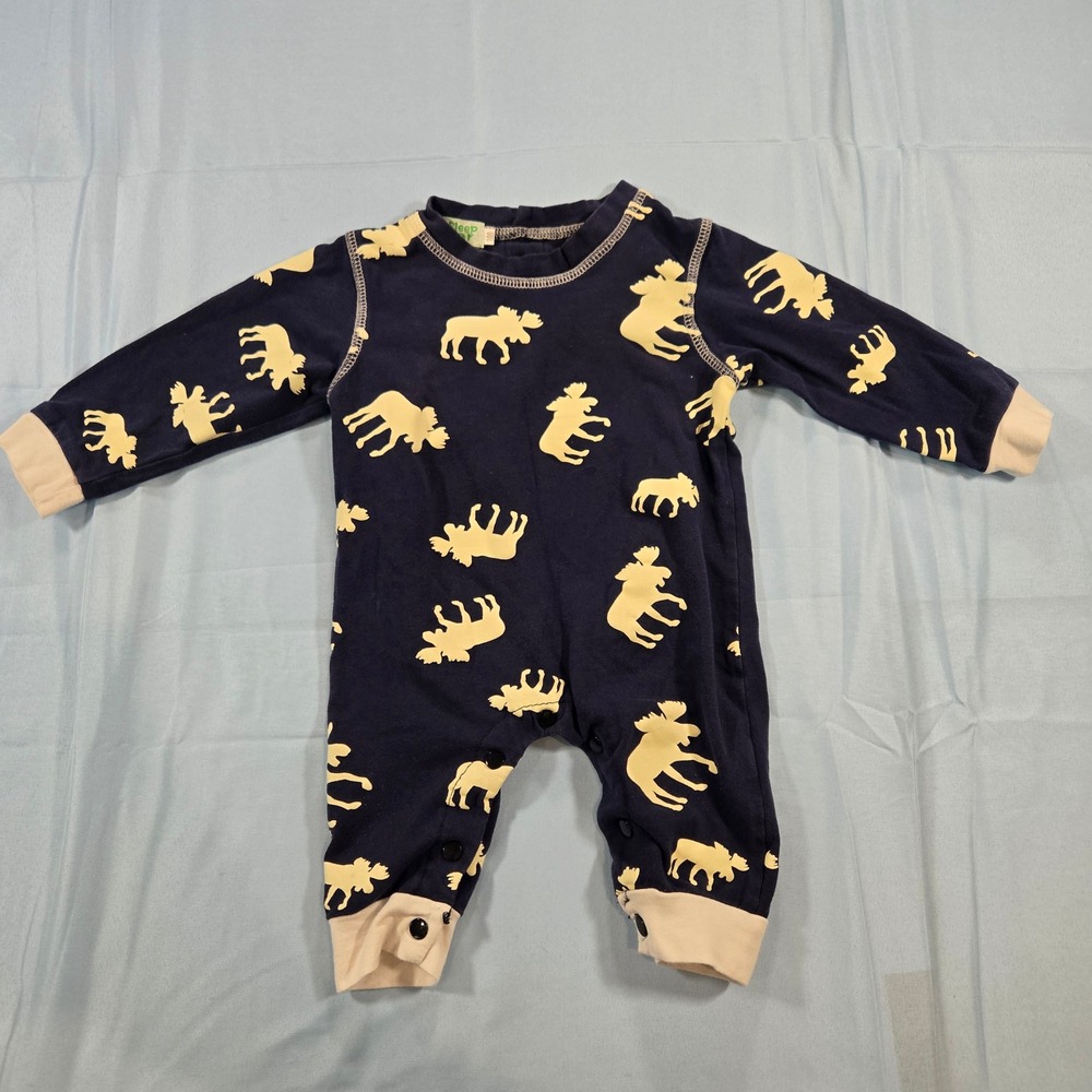 To Sleep Bear Toddler Navy Moose Print One-Piece Sleeper Button-Back Size 100